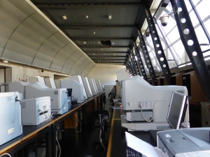 Looking "west" down the rows of microfiche readers